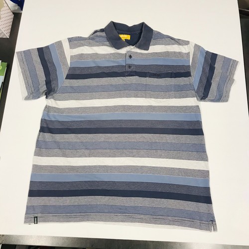 JEEP Polo Shirt Mens XL Striped T-Shirt Top Short Sleeve Button Up Top Grey Blue - Picture 11 of 11