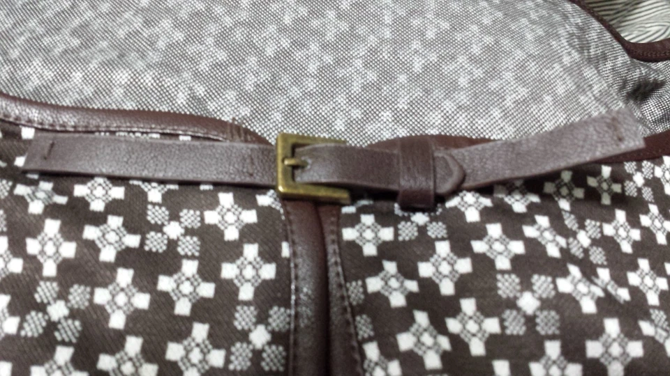 $118 Vestido Studio M Marrón Marfil Manga 3/4 Imitación Cuero Borde Cerradura ~ M M3020  Foto 2 de 4