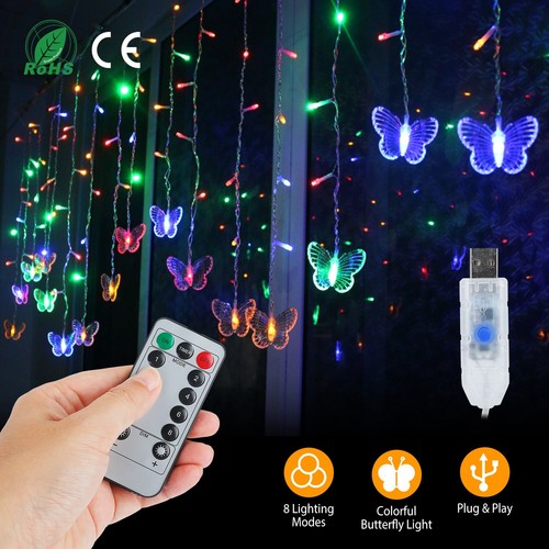 2PCS Butterfly Curtain String Lights 11.5ft USB Powered Garden LED Fairy Lamp - Picture 2 of 11