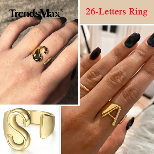 Gold Plated 26 Letters Open Knuckle Ring Fingle Adjustable Tiny Initial Alphabet - Bild 12 von 38