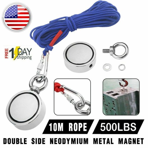 500LBS Big Fishing Magnet Kit Pulling Force Strong Neodymium or Rope Carabiner - Picture 12 of 14