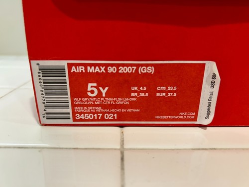 Nike Air Max 90 Wolf Grey Metallic Platinum Flash Lime 345017-021 5Y 6.5W DS NEW - Picture 2 of 5