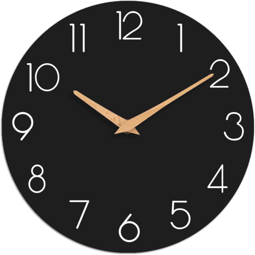 Wall Clock, 10 Inch Wooden Silent Non-Ticking, Decorative Battery Operated Wall