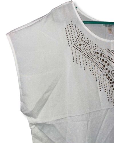 Dressbarn NWT Ivory Studded White Short-Sleeve Scoop-Neck Blouse, Size 2X - Picture 3 of 5