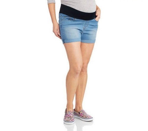 Oh! Mamma Maternity Cuffed Denim Shorts with Underbelly Panel, Size L 