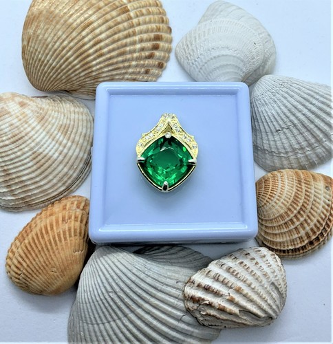 9,06 ct zertifiziert 18k vergoldet Sterling beheizter Smaragd grüner Granat Anhänger - Bild 7 von 12