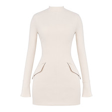 House Of CB Mahalia Long Sleeve Mini Dress In Vintage Cream Women's Size L-Tall