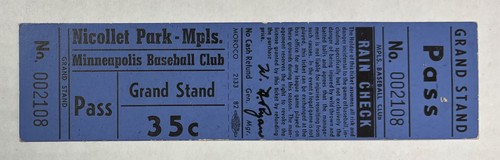 1930’s MINNEAPOLIS MILLERS $.35 Grandstand Ticket Nicollet Baseball Park RARE - Picture 2 of 4