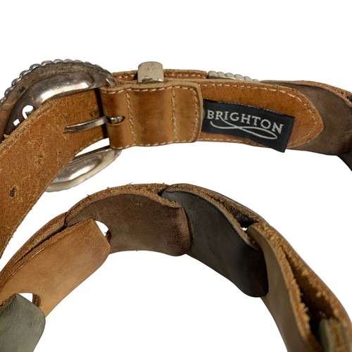 De Colección Brighton Para Mujer Talla M Cuero Tostado/Verde Cinturón Ojales Hebilla Tono Plateado EE. UU. - Imagen 5 de 6