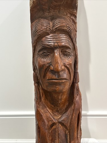 RARE! Vintage Richard Swennes Hand Carved Chief Red Cloud Sioux Native Indian - Picture 2 of 19