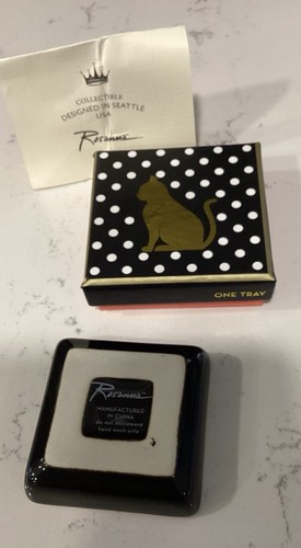 "Bandeja de vidrio Rosanna Token Of Affection de 2"" con fondo de lunares de gato dorado con caja" - Imagen 6 de 8