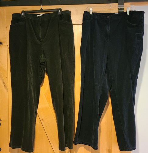 Lot of 2 Orvis Corduroy Pants Women 14 Petite Stretch Straight Leg Green Blue