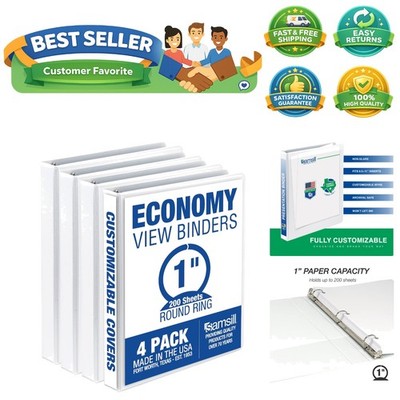 Economical 1-Inch 3 Ring Binders with Clear View Covers - 200 Sheet Capacity