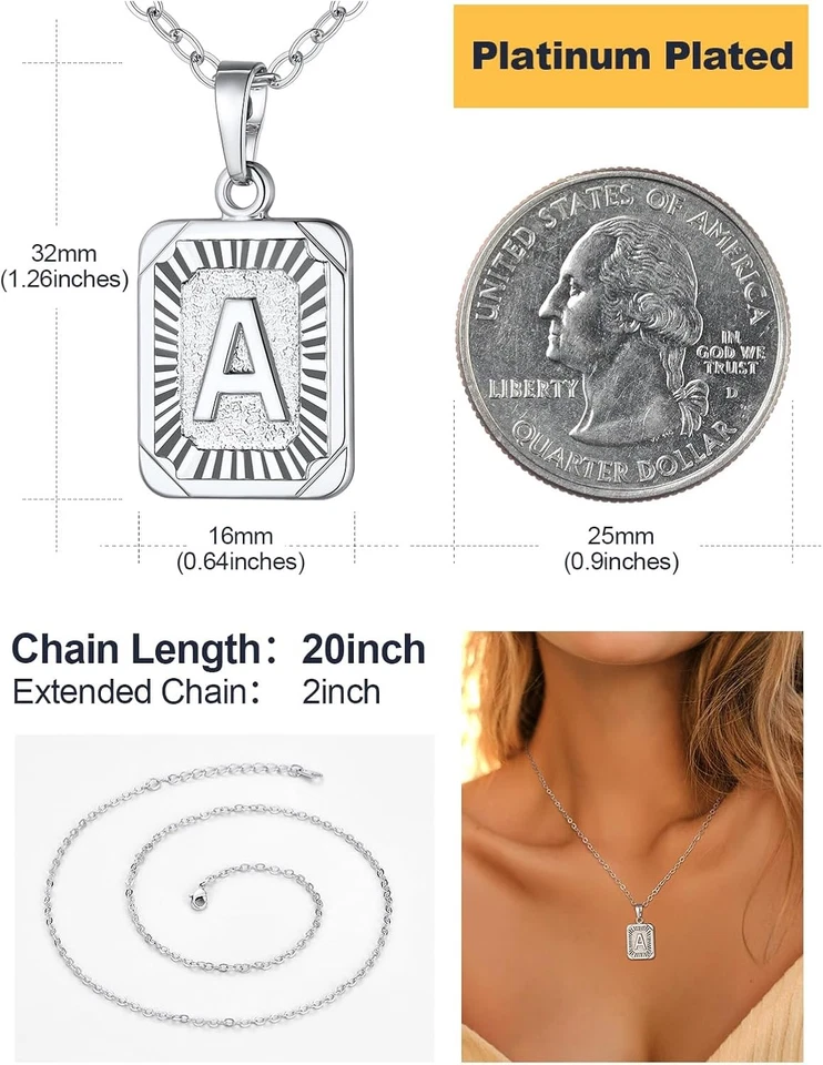 Collar inicial cuadrada U7, chapado en oro/platino A-Z 26 d. O cadena-plata  Foto 4 de 4