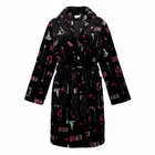 Wicked Girls Glinda and Elphaba Motifs Black Plush Soft Fleece Bathrobe, Robe