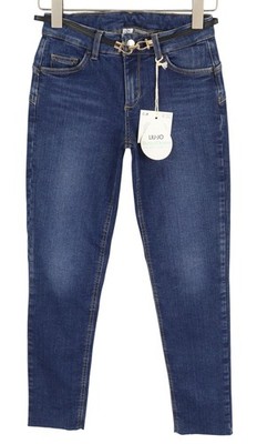 LIU JO Women's W28 Blue Denim Fade Skinny Fit Belt Tie Unfinished Hems
