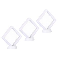 3Pcs 3D Floating Display Case, Coin Display Holder Case White, 3.5x3.5  