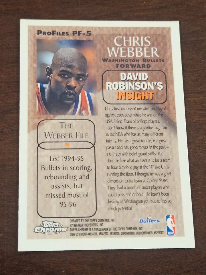 1996 年 Topps Chrome Pro Files CHRIS WEBBER — 第 2/2 张图片