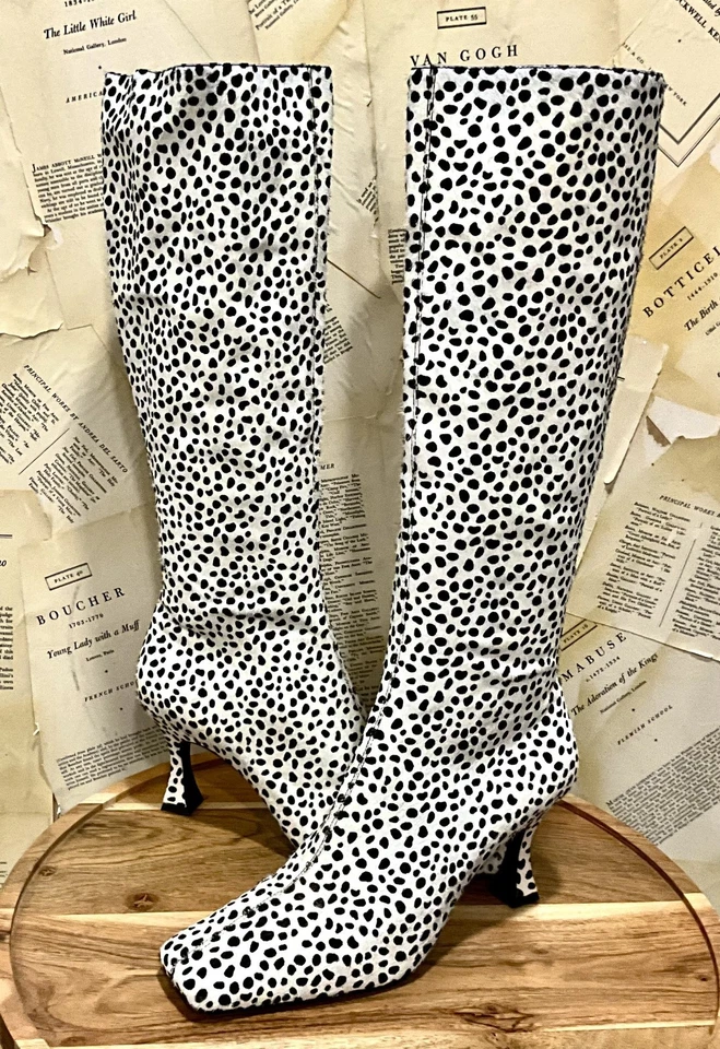 Anthropologie Jeffrey Campbell Animal Gatito Tacón Bota Alta Blanca Negra 10 NUEVA Foto 4 de 4
