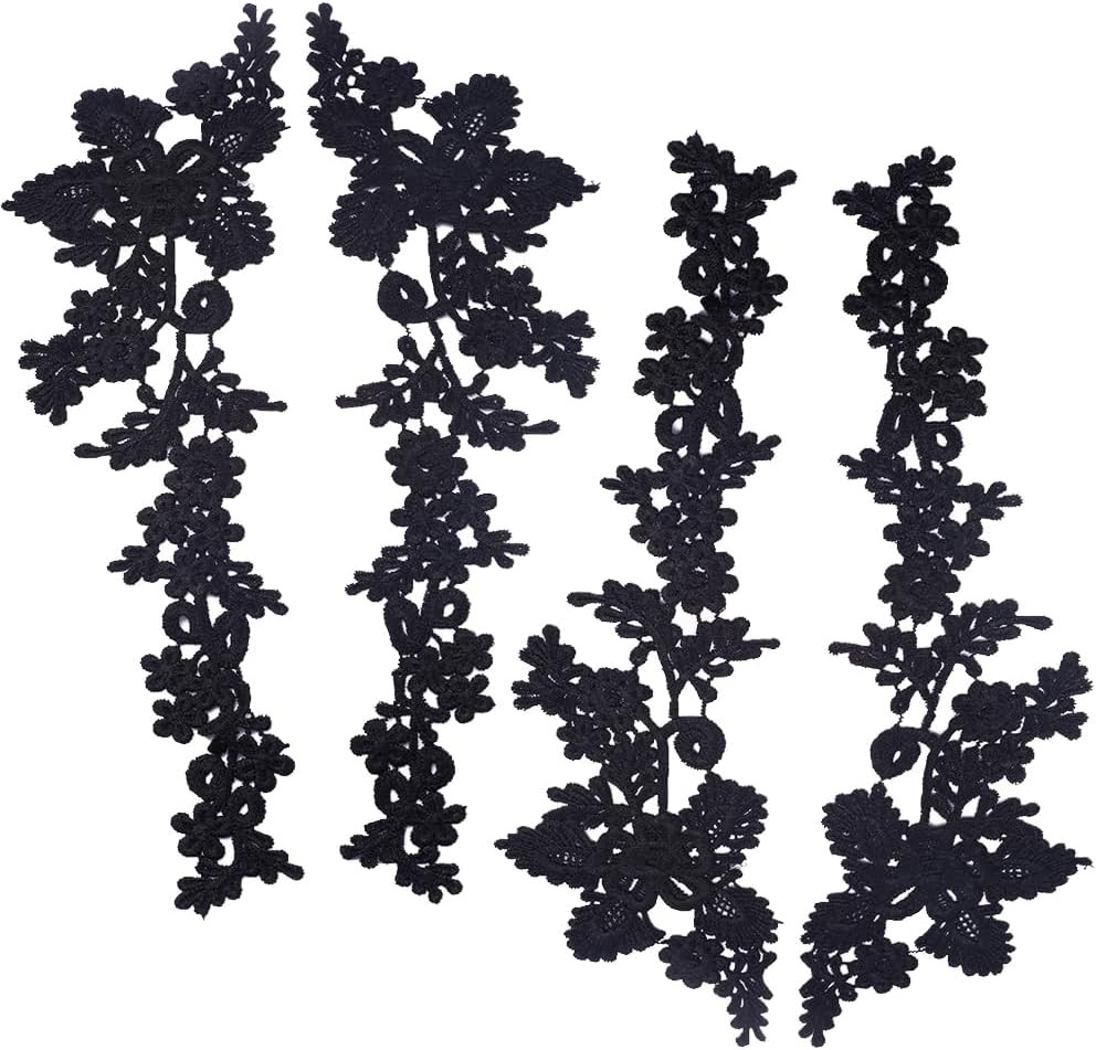 Lace Applique Black Floral Leaves Embroidered Sew On P