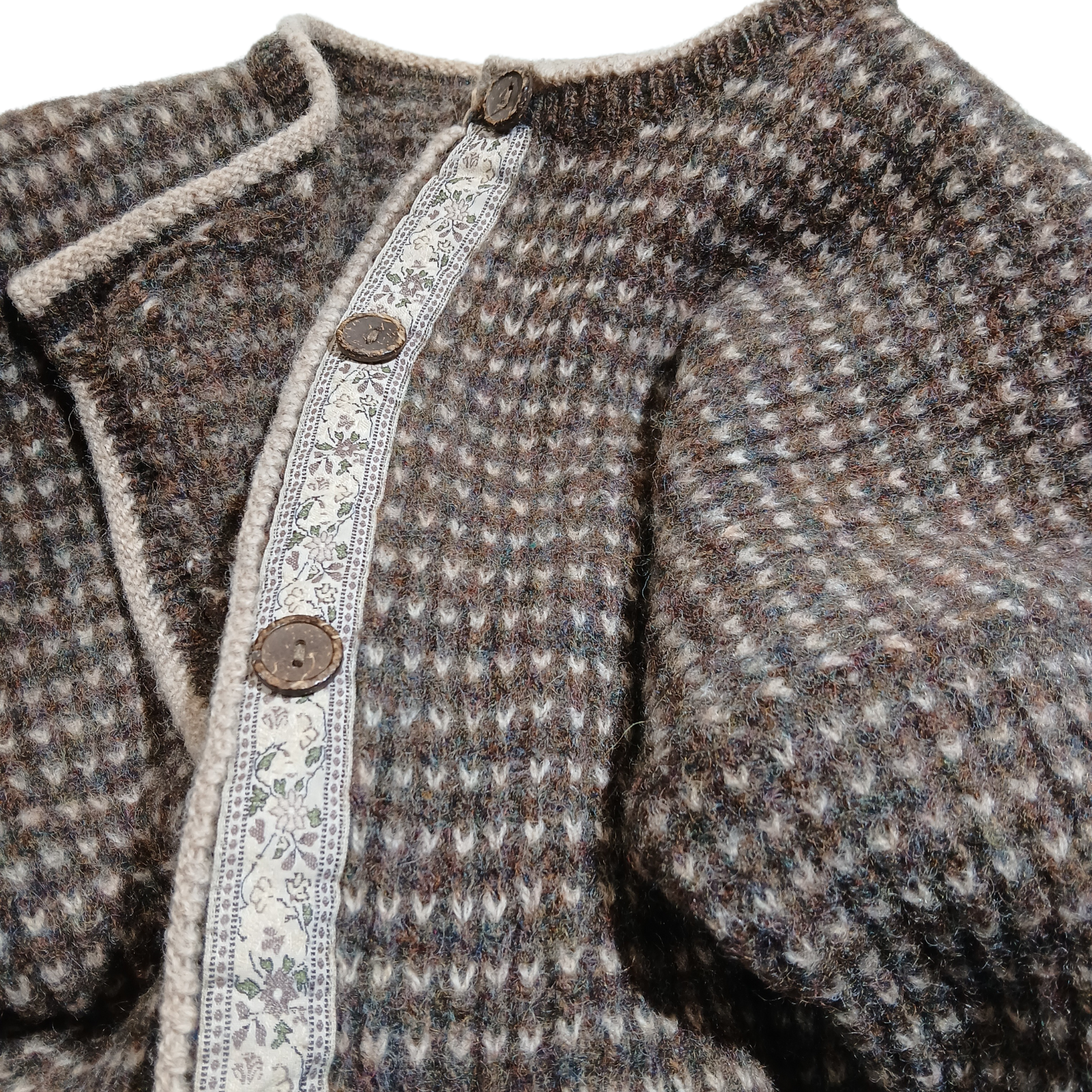 Vintage Woolrich Birdseye Cardigan Sweater Womens XL Wool Floral Trim Handframed