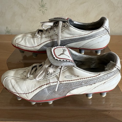 Scarpe da calcio Puma King taglia UK 7 bianche argento rosse borchie modellate vintage retrò - Foto 2 di 23
