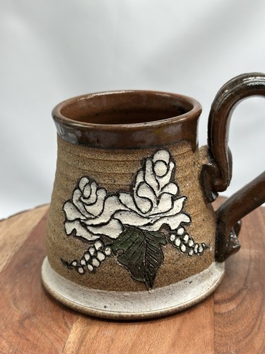 CLAYBELLY Stoneware Mug Tapered Incised Floral Coffee Choco Cup Bouquet - Picture 3 of 4