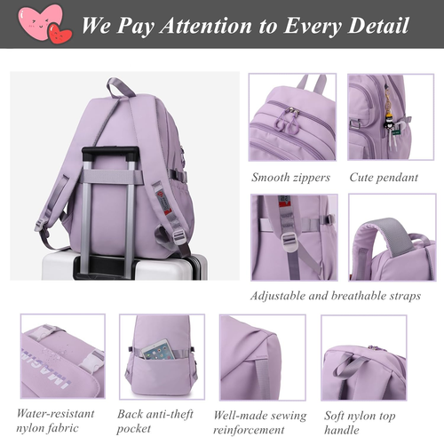 Solid Color Backpacks for Girls School Bags, Purple Elementary Bookbags Girls Ba - Bild 6 von 12