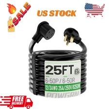 AMP 25ft Welder Extension Cord Outdoor Gauge 250V NEMA 6-50 Heavy Duty Welding C