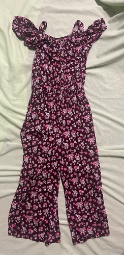 Justice Girls M (10) Floral Cropped Jumpsuit Elastic Waist Pockets Ruffle