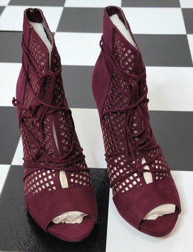 Neu im Karton Guess weinrot zehenfrei hohe schmale Absätze Stiefeletten Sandalen Netz Schnürung 9 - Bild 4 von 12
