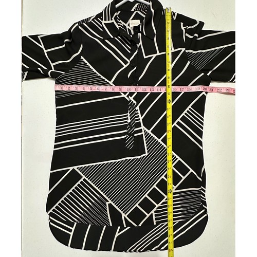 Chico's schwarz weiß geometrisches Muster Langarm Tunika Shirt hoher niedriger Saum Gr. 0 S - Bild 5 von 5