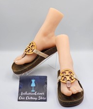 Tory Burch Women's Beige Leather Miller Cloud Flats Thong Sandals Sz 8 2642