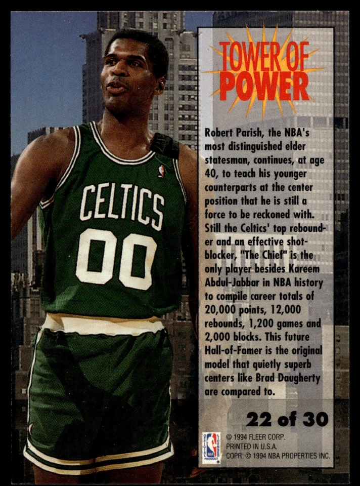 1993-94 Fleer Robert Parish #22 Towers of Power Boston Celtics - Image 2 of 2