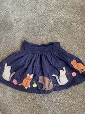 Mini Boden Girls Blue appliqu Cat Embroidered Pull-On Elastic Waist Skirt 3-4Y