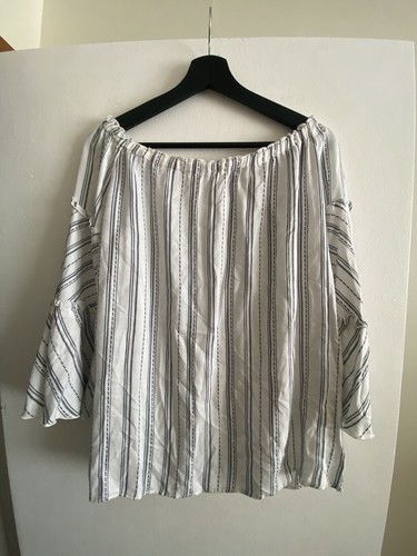Blusa Drew for Anthropologie Blanca Manga 3/4 Azul Marino Rayas Talla M Súper Suave - Imagen 2 de 6
