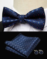 Vintage Men Cufflinks Handkerchiefs Bowtie Sets 3pcs Jacquard Floral Paisley