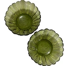TWO~Vintage Anchor Hocking Country Garden Green Glass Sunflower Bowl Avocado 6”