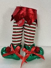 Holiday Time Festive Christmas Decor Whimsical Bendable Elf Legs Plush Clip On
