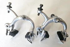 Vintage CAMPAGNOLO Nuovo Record Brake Calipers, Nutted Attach, 1970s, New Pads