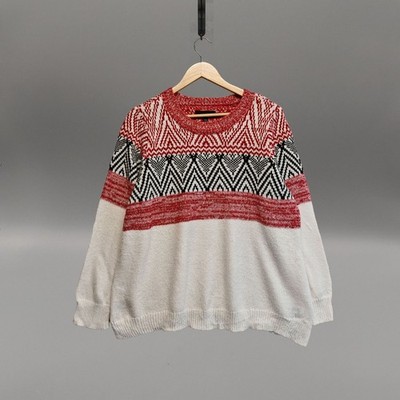 Lane Bryant Fair Isle Strickpullover rot weiß US 18/20 Übergröße kuscheliges Oberteil 1292