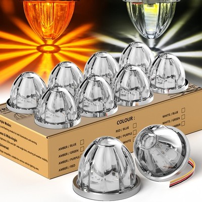 10x Dual Color LED Watermelon Lights Amber White Trailer Side Marker Light 12V