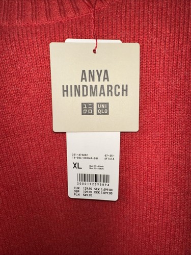 Uniqlo Anya Hindmarch Red Cashmere Crew Neck Jumper Size XL New With Tags - Picture 2 of 9