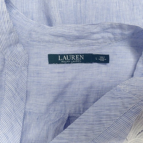 Ralph Lauren Blue Tunic Top 100% Linen Stripe Eyelet Lace Long Sleeve Large - Picture 4 of 8