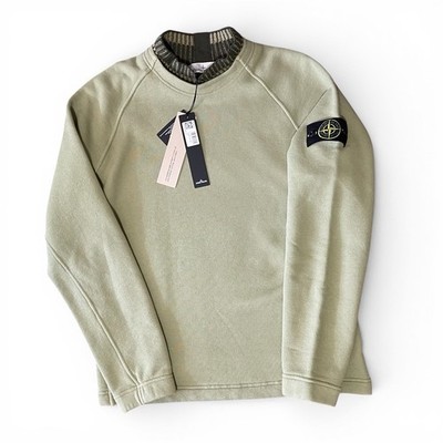Stone Island Sweatshirt Green Organic Cotton Knit Collar Patch Logo Size M NWT