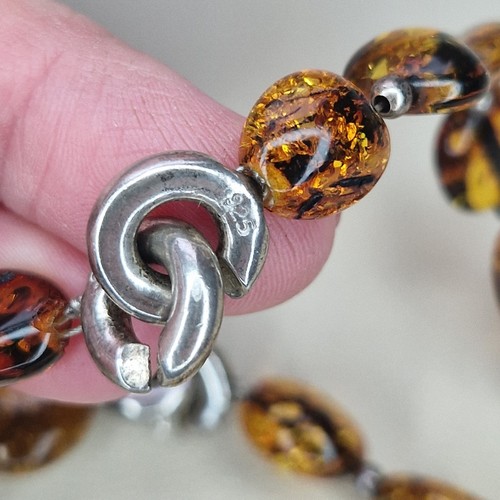Genuine Amber Necklace & Bracelet Set Sterling Silver 925 Clasp Spacers Vintage  - Picture 11 of 17