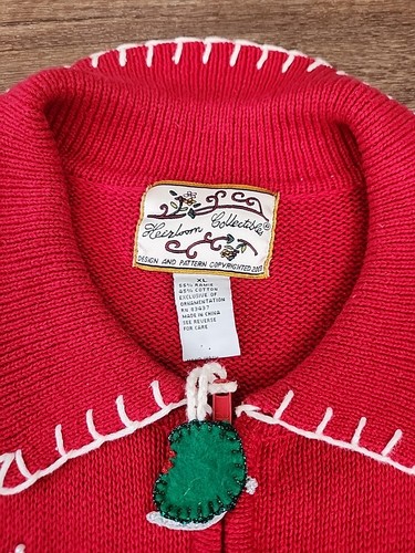 Vintage Heirloom Collectibles Red Christmas Penguin Cardigan Sweater Womens XL - Picture 3 of 16