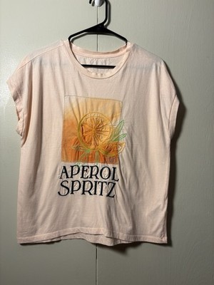 Anthropologie Aperol Spritz Embroidered Graphic T-Shirt Peach Pink M Casual