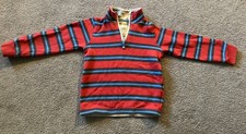 Mini Boden 1/4 Zip Sweatshirt Red with Blue and Black Stripes 5-6 Years Kids