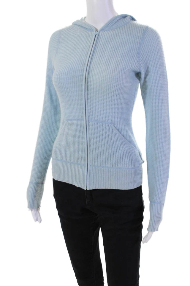 Cárdigan de punto de gofre con capucha y manga larga para mujer Three Dots Azul Talla S Foto 2 de 4